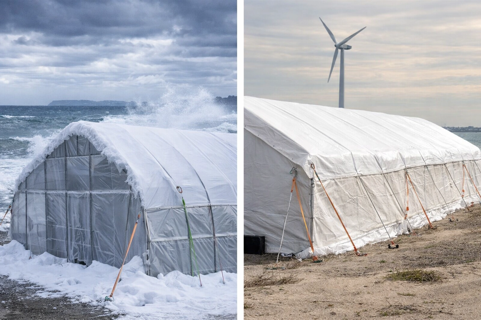 強風・沿岸エリア向け 農業用テントの設置イメージ